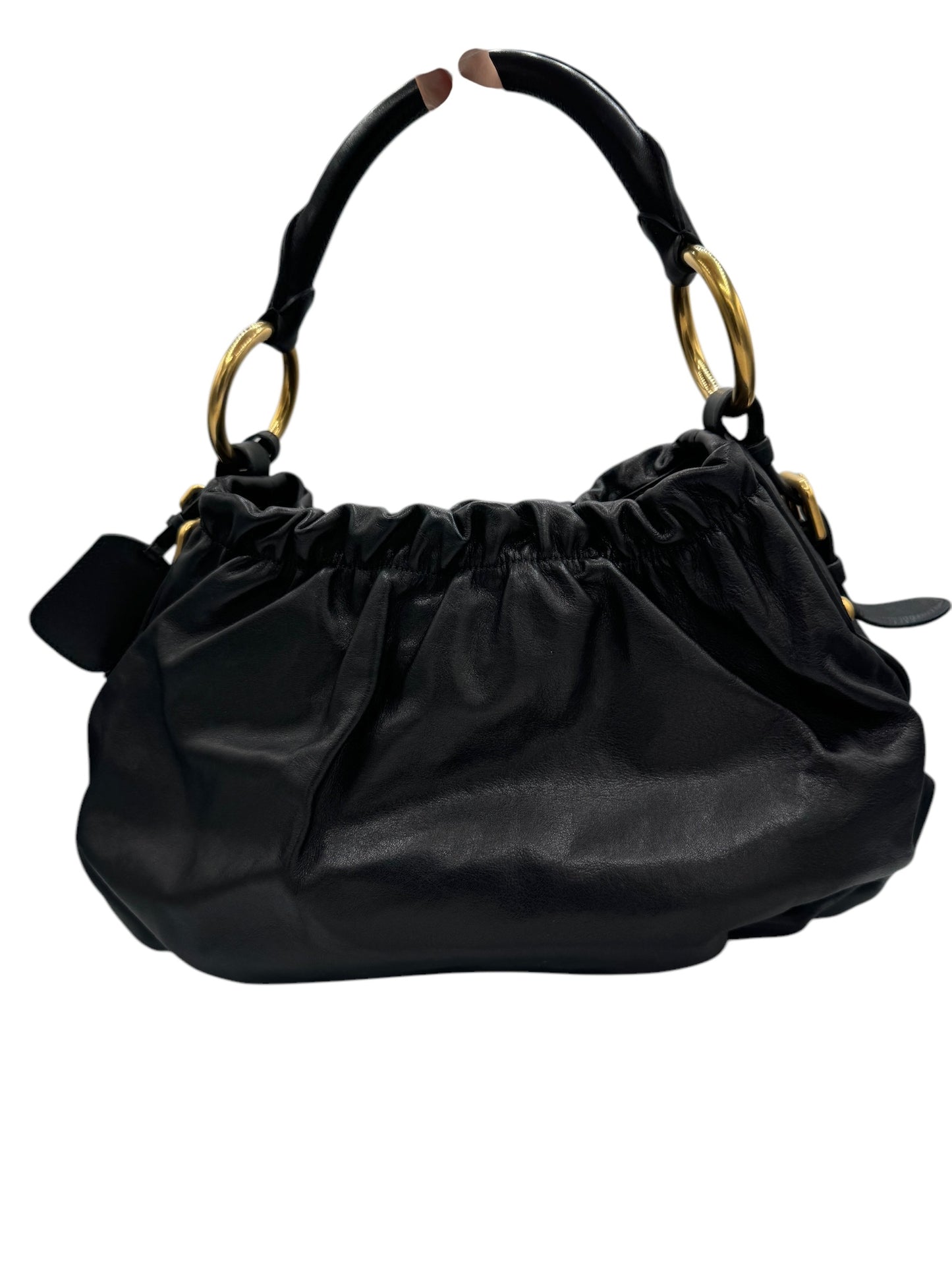 Bolso de hombro tipo hobo de piel de becerro negra USADO