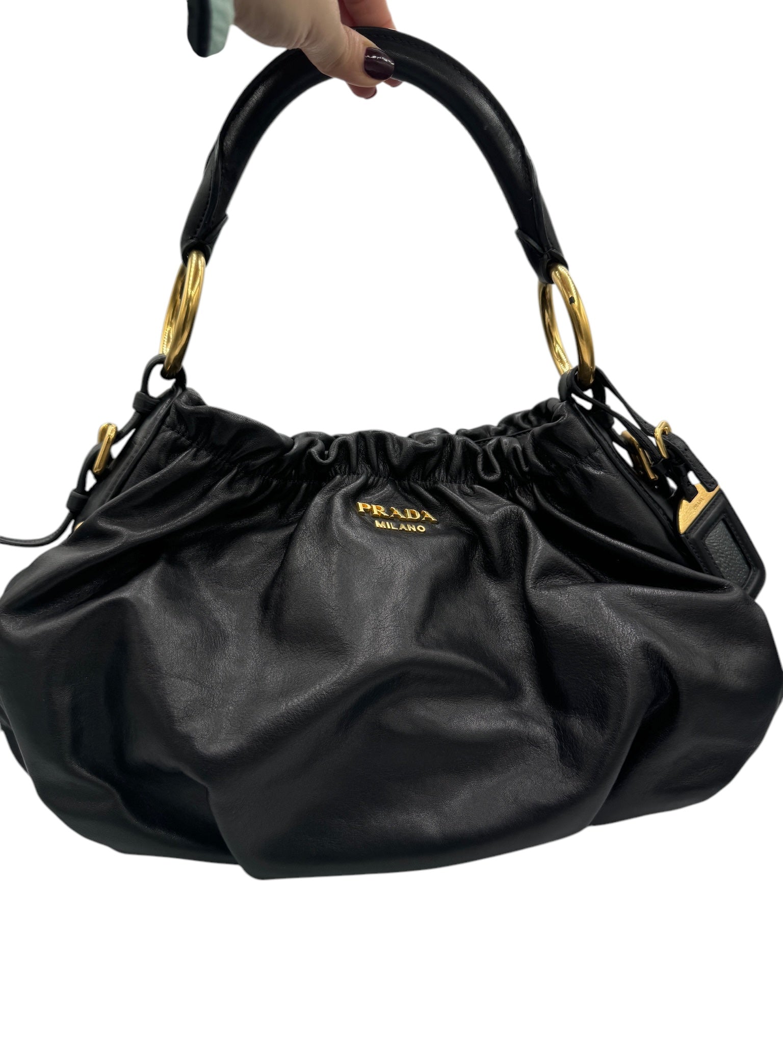 PRE-OWNED Black Calf Hobo Shoulder Bag