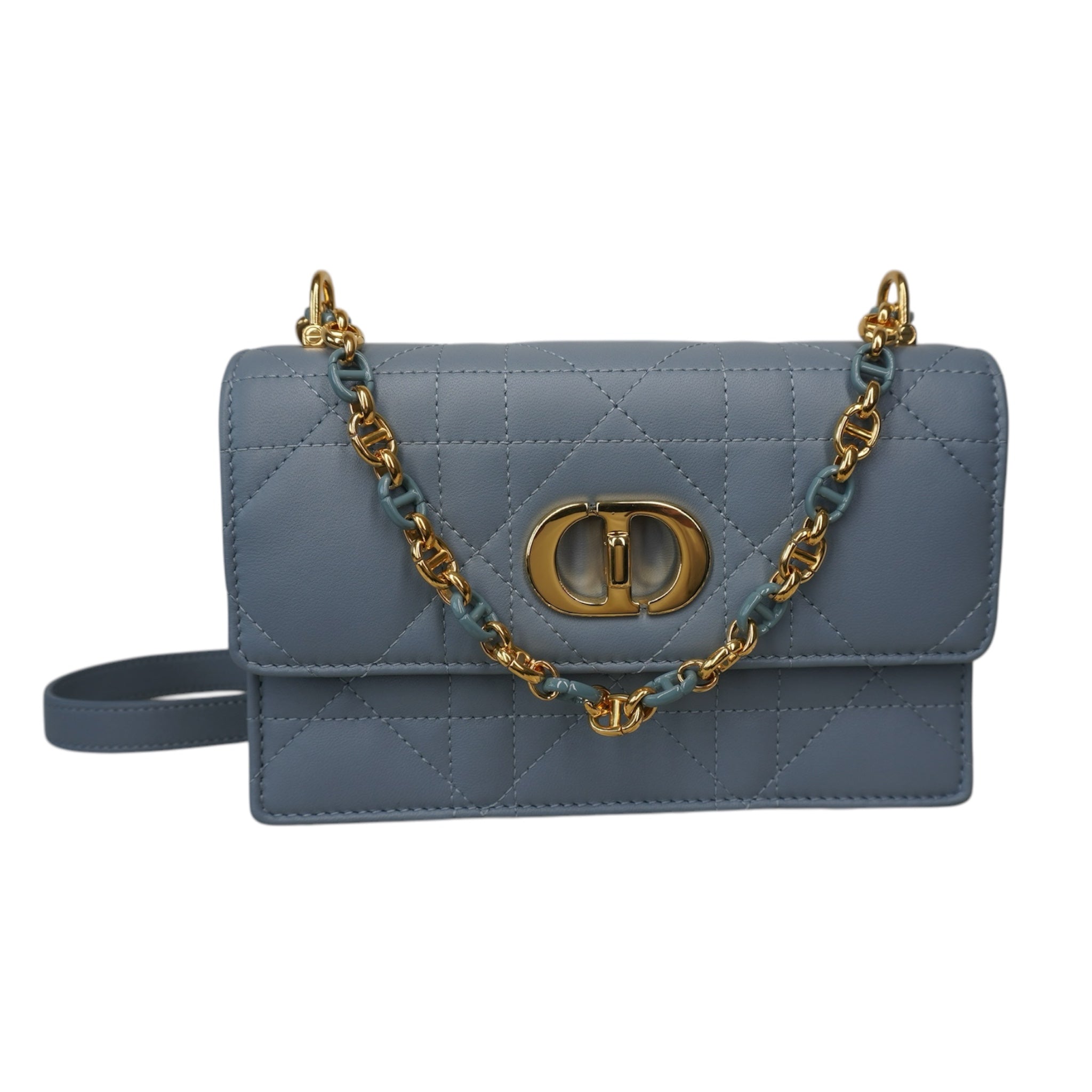 Bolso de hombro Miss Caro de piel de cordero azul grisáceo USADO