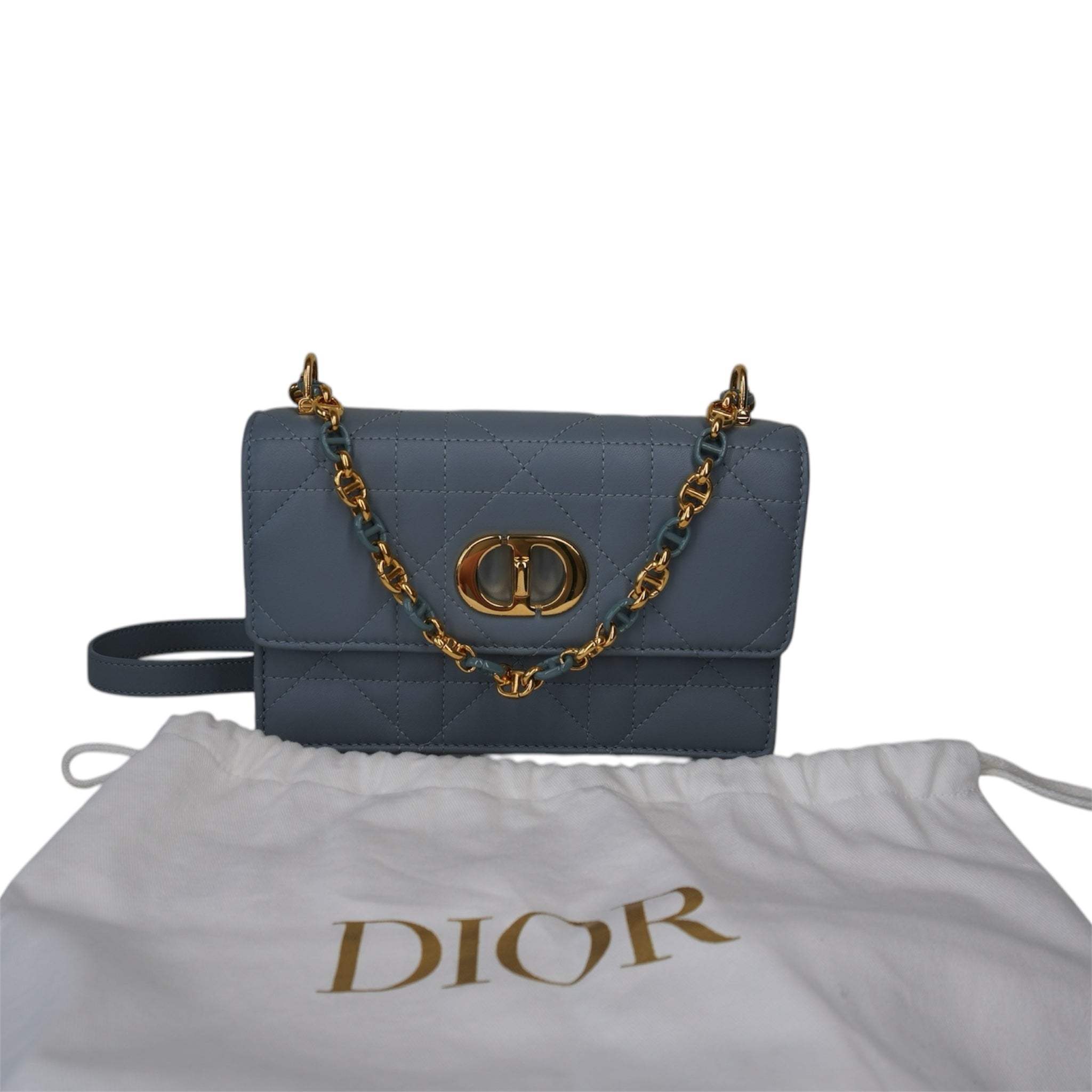 Bolso de hombro Miss Caro de piel de cordero azul grisáceo USADO