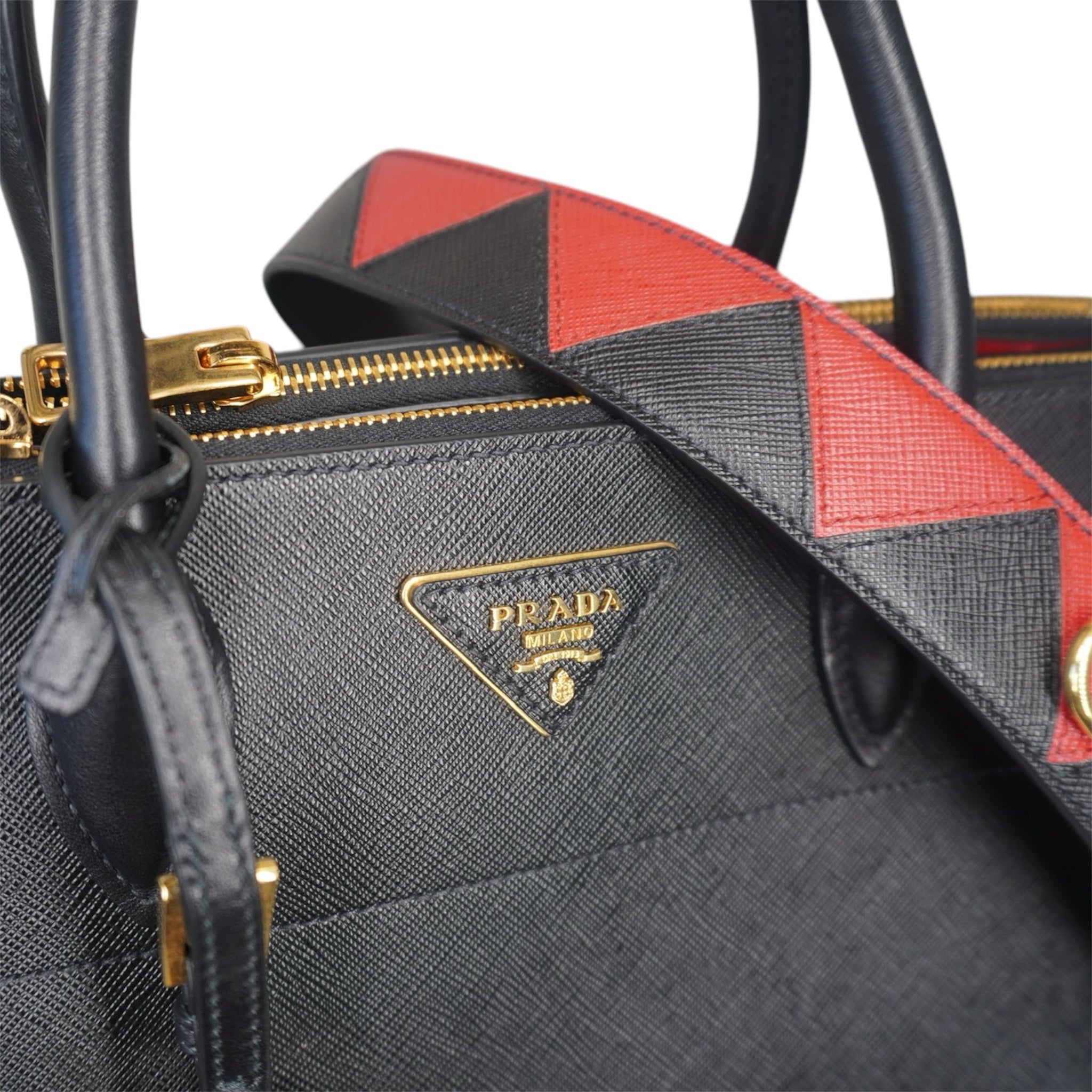 PRE-OWNED Black & Red Saffiano Leather Paradigme Crossbody Bag