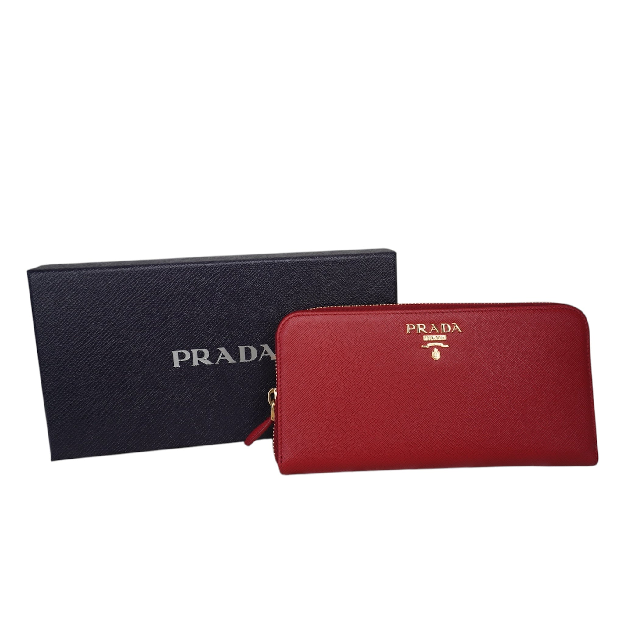 Cartera larga de piel saffiano roja Fuoco de segunda mano