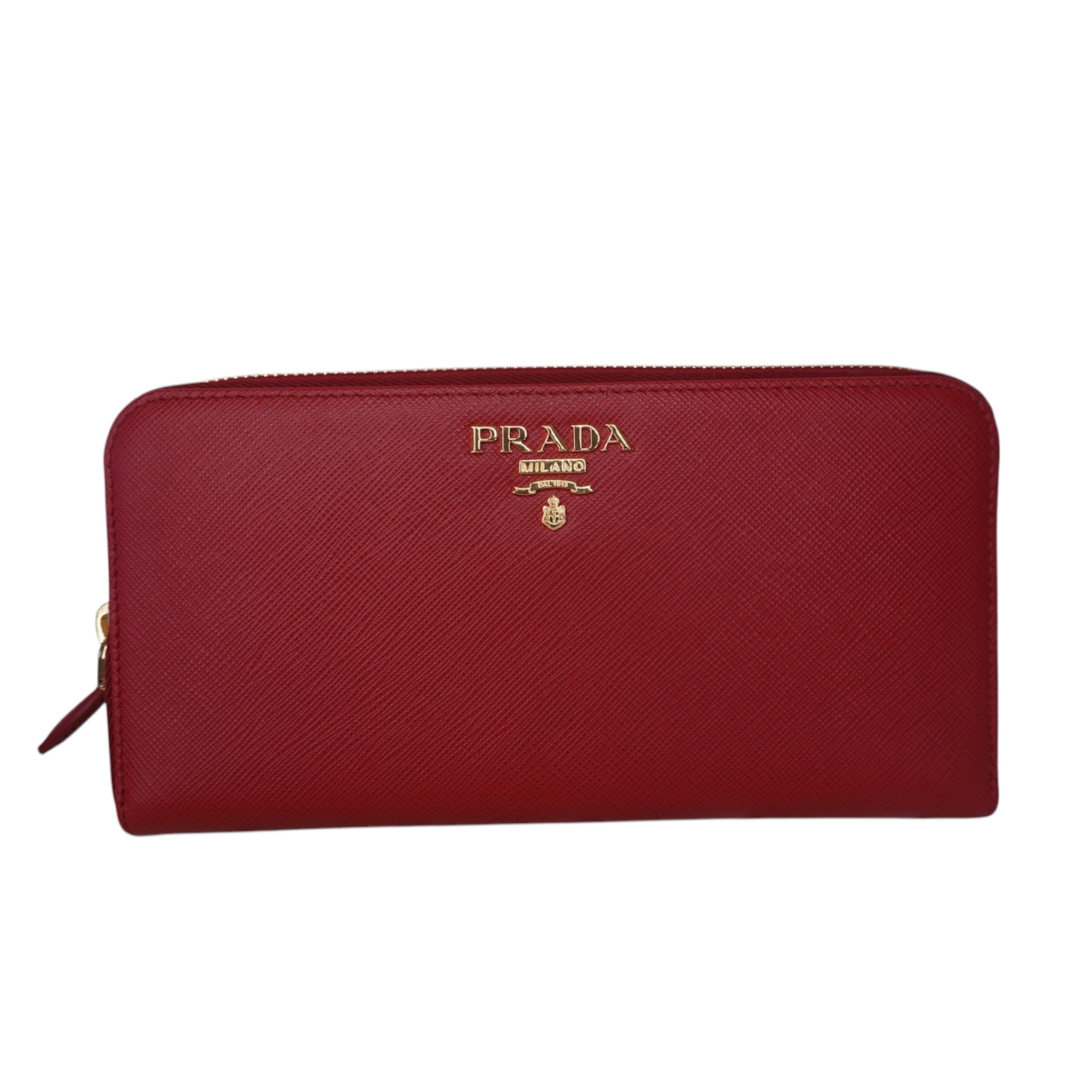 Cartera larga de piel saffiano roja Fuoco de segunda mano