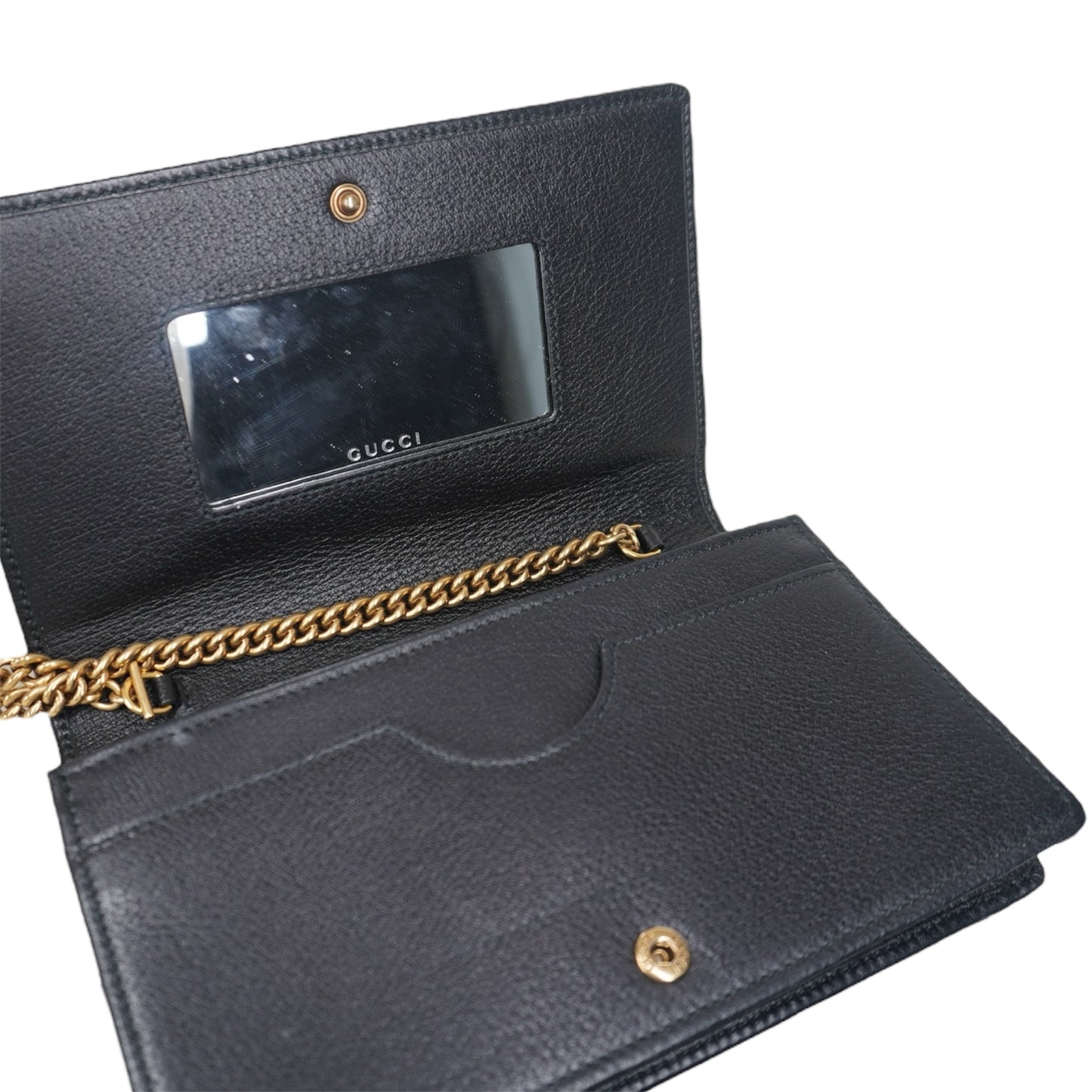 PRE-OWNED GG Black Leather Marmont Crystal Embellished Wallet On Chain