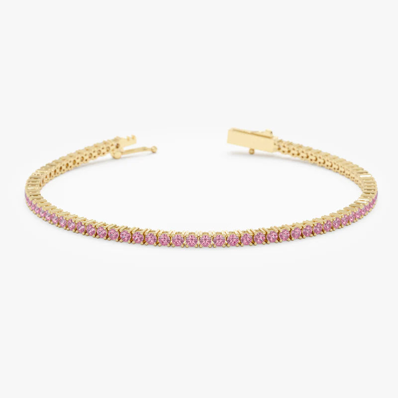 TDC - Lab Pink Sapphire 14K Yellow Gold Tennis Bracelet