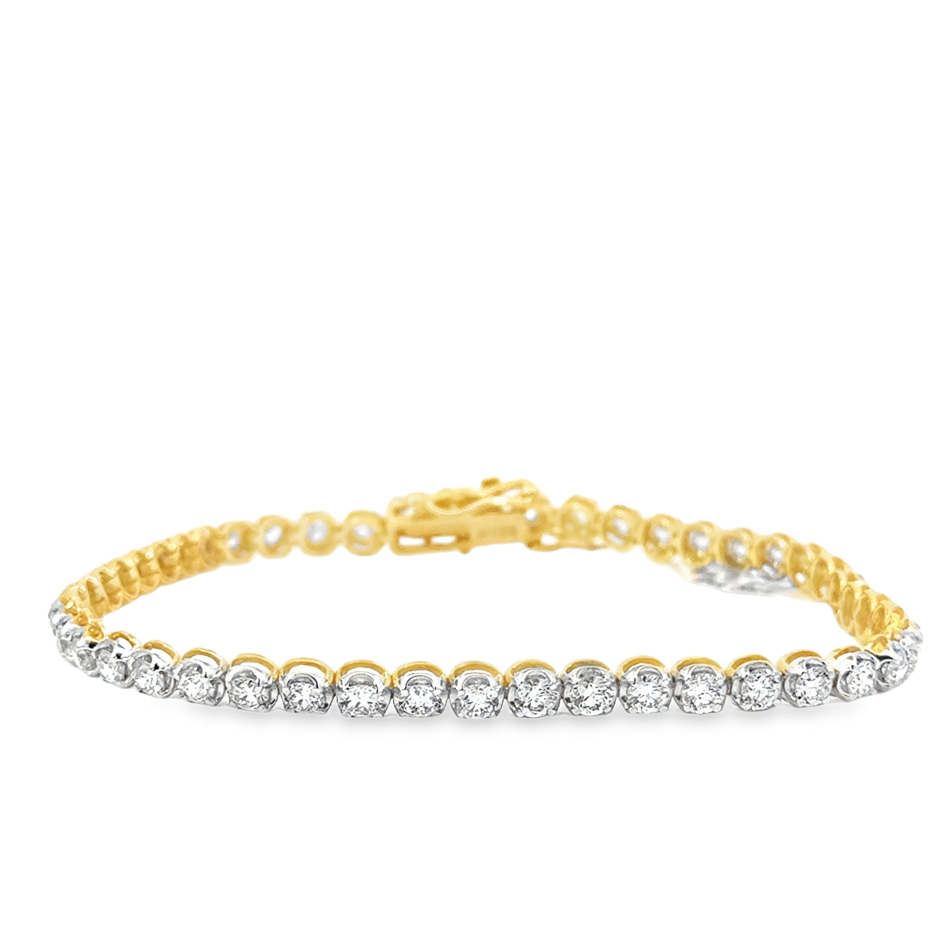 14K Yellow Gold Natural Diamond Tennis Bracelet – 4.10ct Cup Set