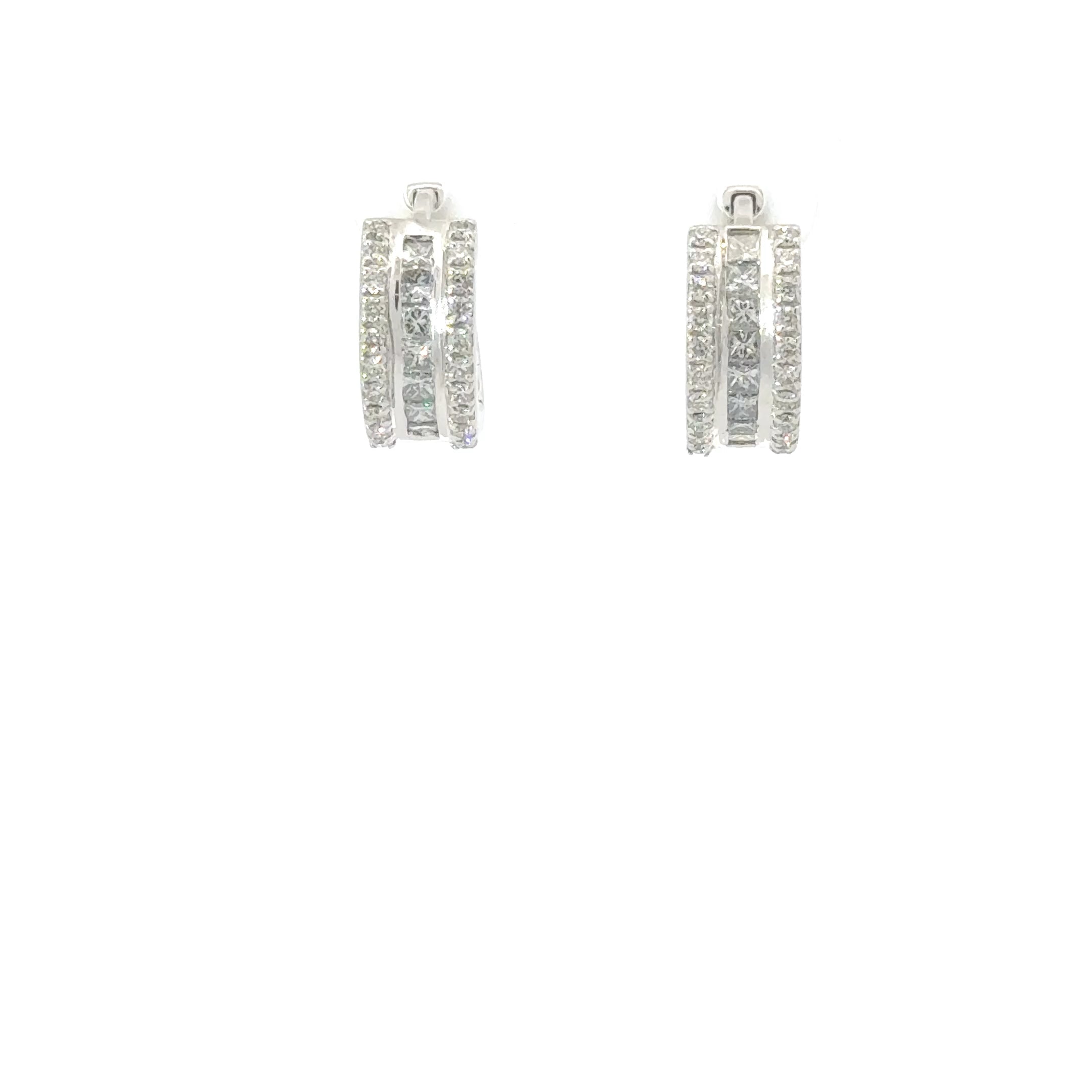 14K White Gold  Natural Diamond Huggie Earrings – 0.92ct Princess & Round Diamonds