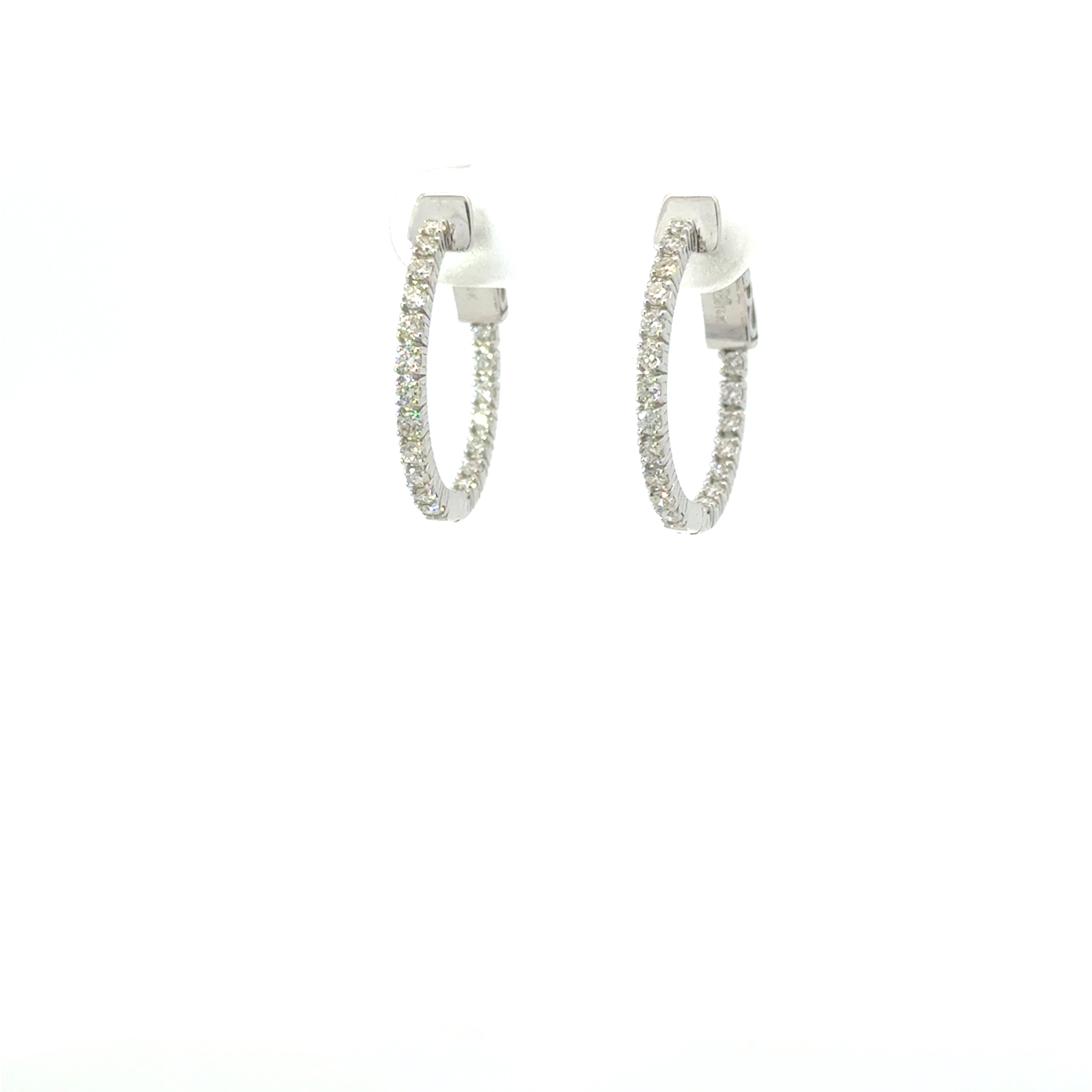 14K White Gold  NATURAL Diamond In & Out Hoops – 0.65ct