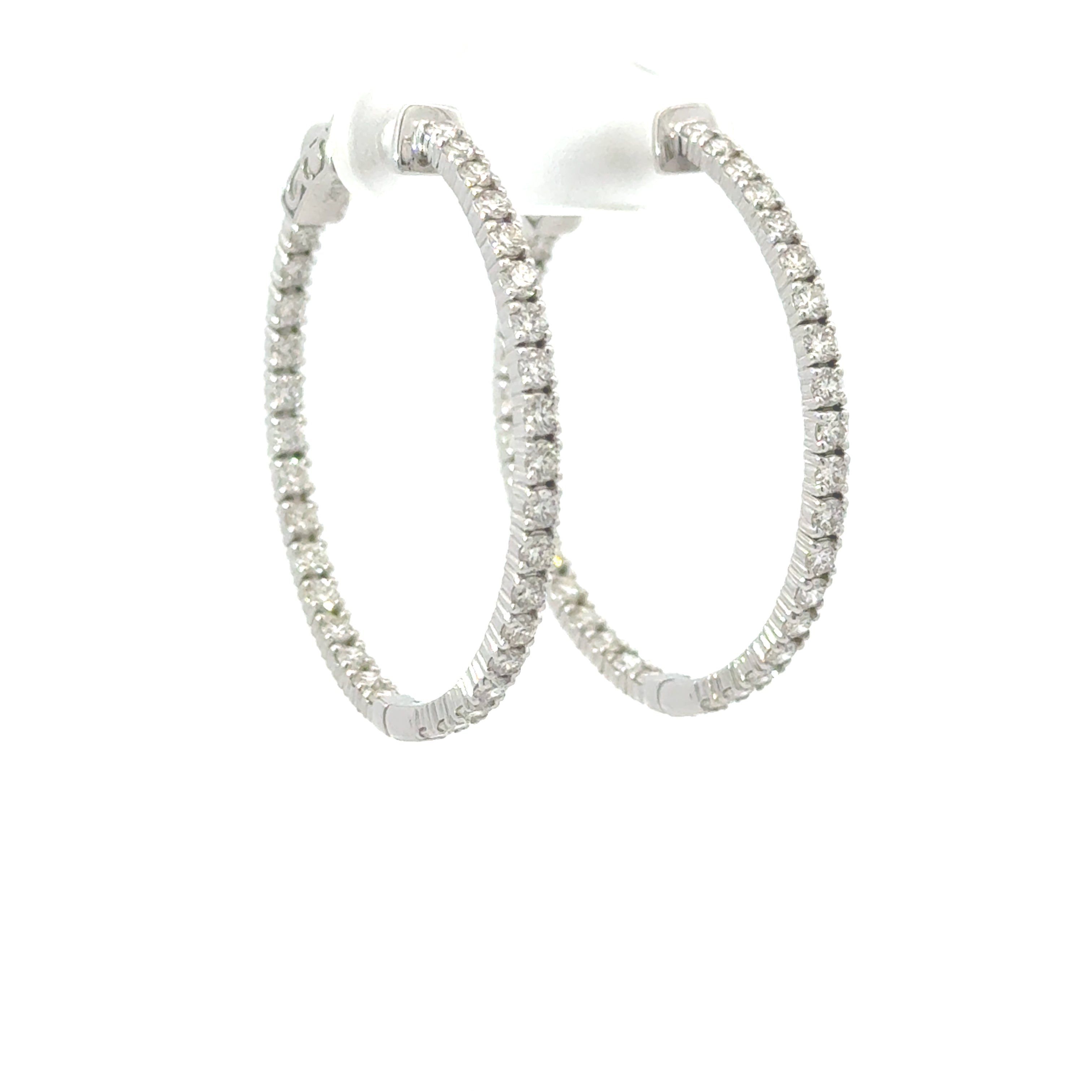 14K White Gold  NATURAL Diamond In & Out Hoops – 2.15ct
