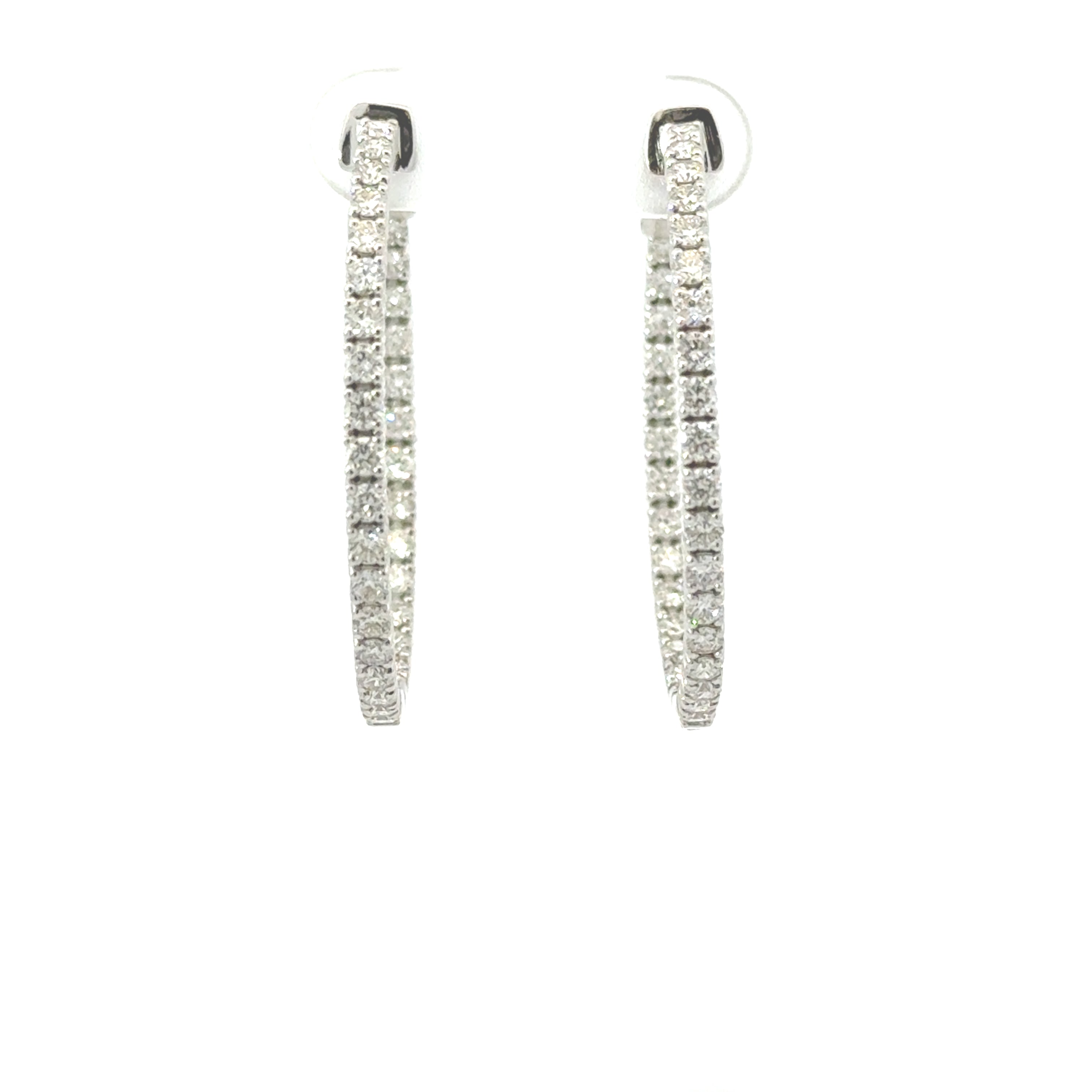14K White Gold  NATURAL Diamond In & Out Hoops – 2.15ct