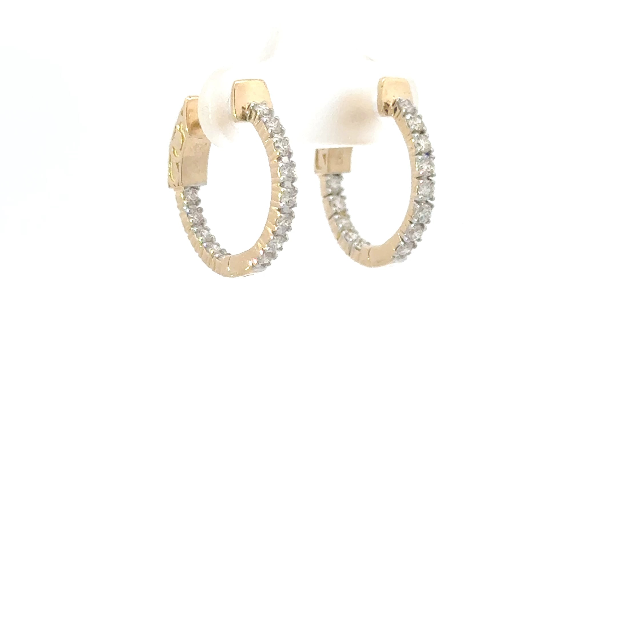 14K Yellow Gold  NATURAL Diamond In & Out Hoops – 1.05ct