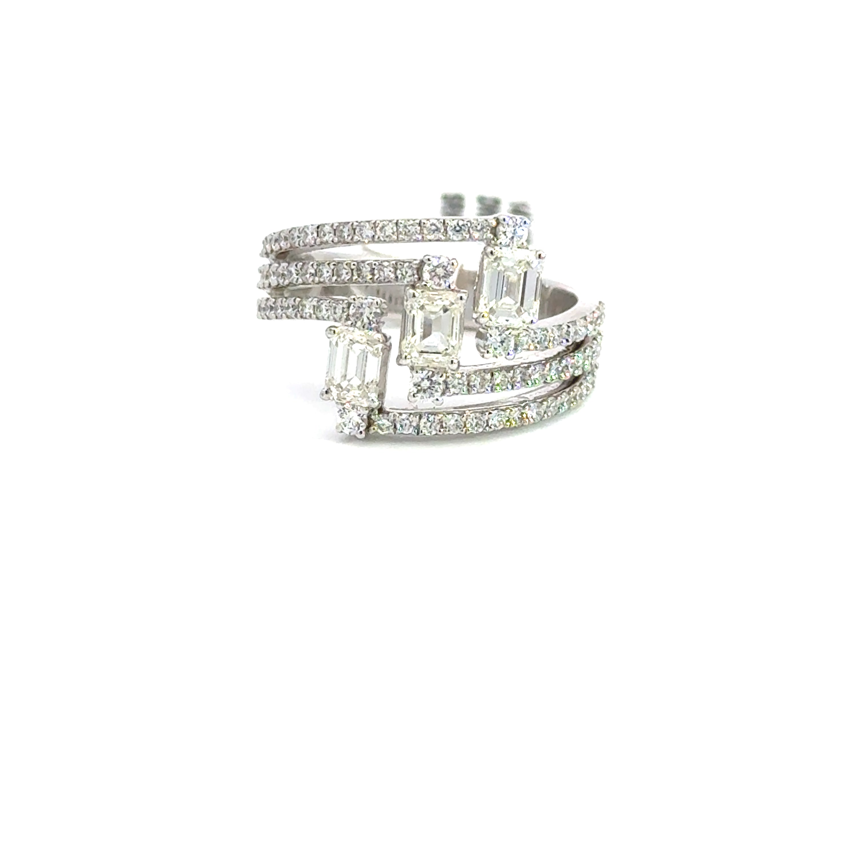 14K White Gold Natural Diamond Fancy 3-Row Ring – 1.75ct