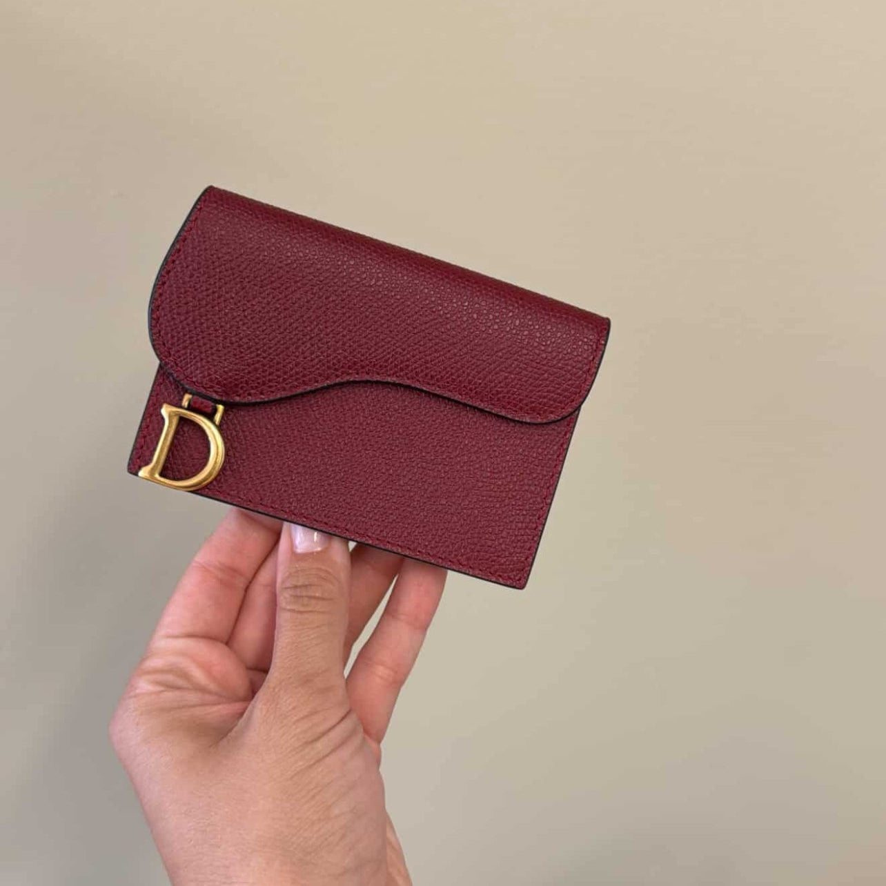 PRE-OWNED Saddle Bloom Cherry Red Goat Skin Short Wallet