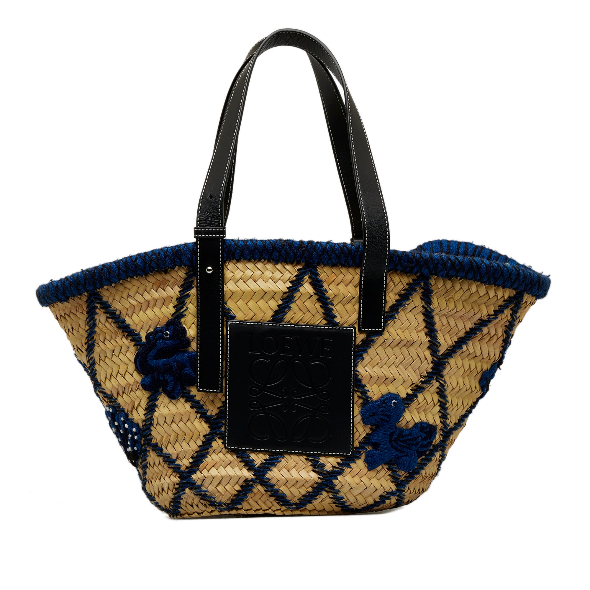 LOEWE - Medium Animal Embroidered Raffia Basket Bag