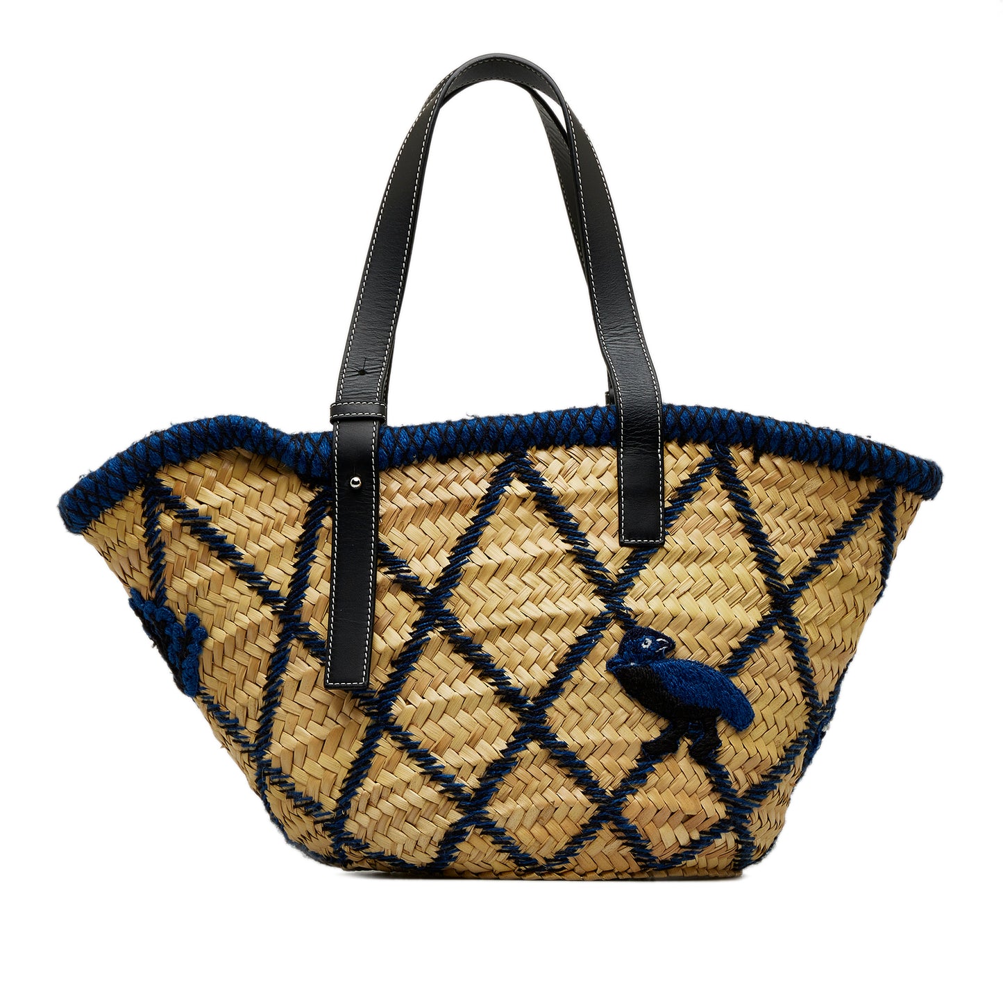 LOEWE - Medium Animal Embroidered Raffia Basket Bag