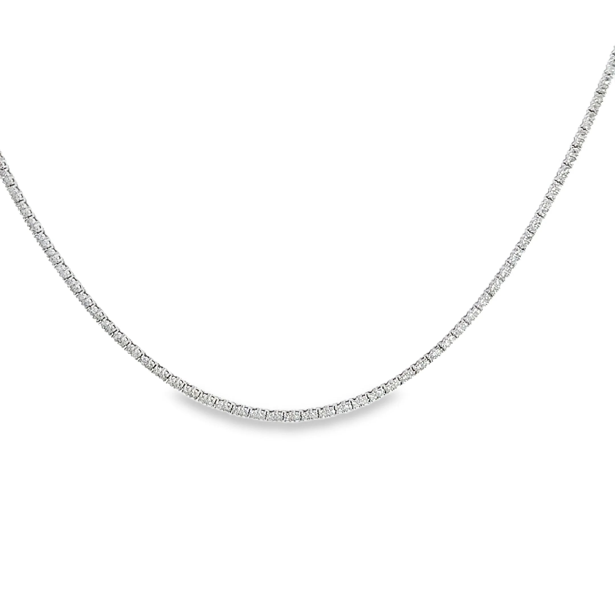 18K White Gold - NATURAL Diamond Tennis Necklace 2.90 TOTAL CT