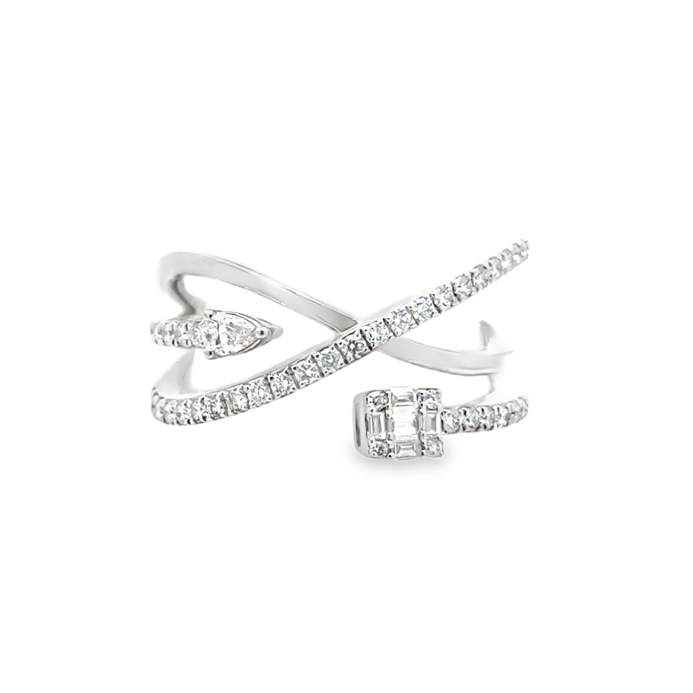 14K White Gold Natural Diamond Criss-Cross Swirl Band – 0.68ct