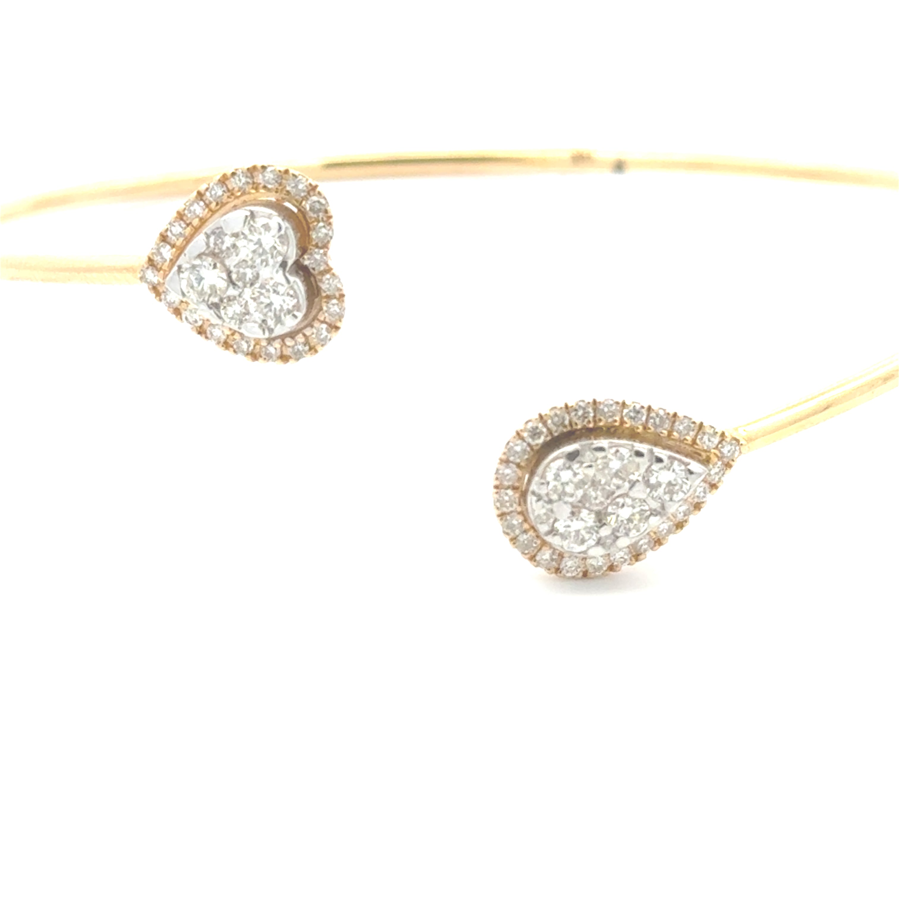 14K Yellow Gold Natural Diamond Heart Cluster Bangle – 0.95ct