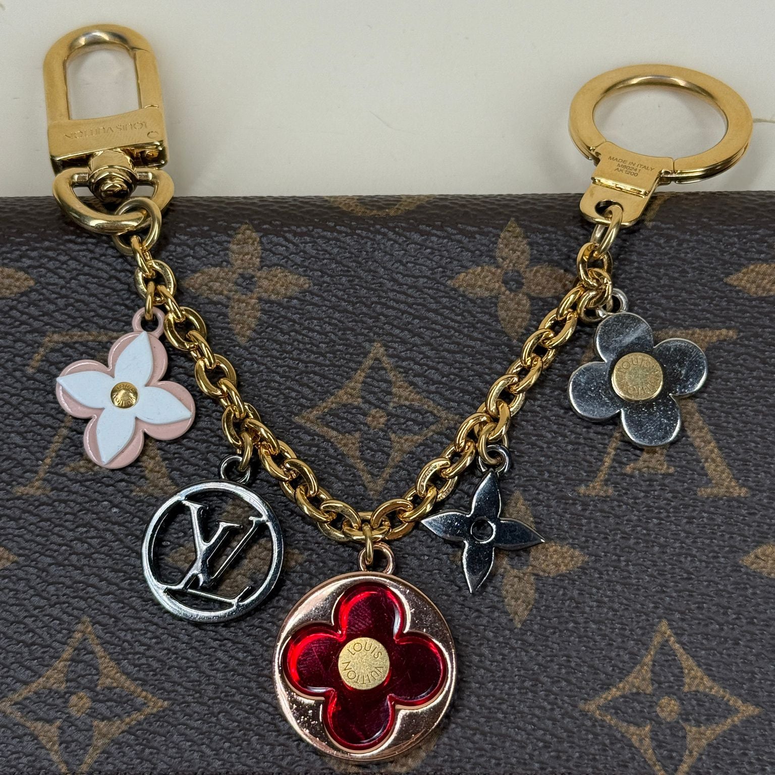 PRE-OWNED LV Preppy Flowers Bag Charm Chain Multicolor