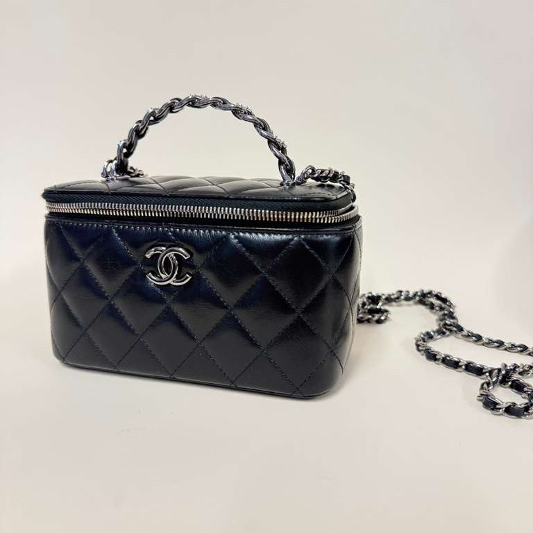 PRE-OWNED Matelasse Vanity Bag Black Shoulder Bag