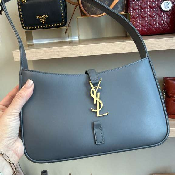 PRE-OWNED YSL Le 5 à 7 Leather Grey Small Shoulder Bag