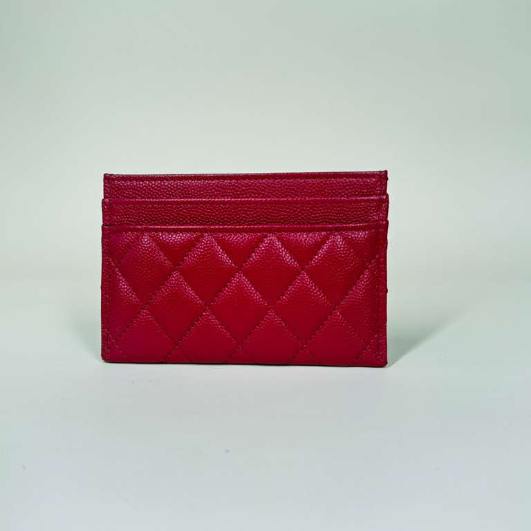 PRE-OWNED CC Quilted Grained Calfskin Leather Boy Card Holder