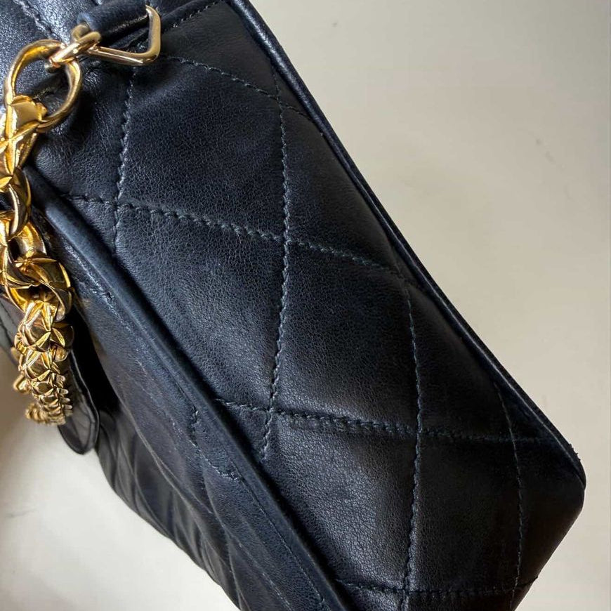 PRE-OWNED CC Black Front Pocket Camera Bag Lambskin Shoulder Bag