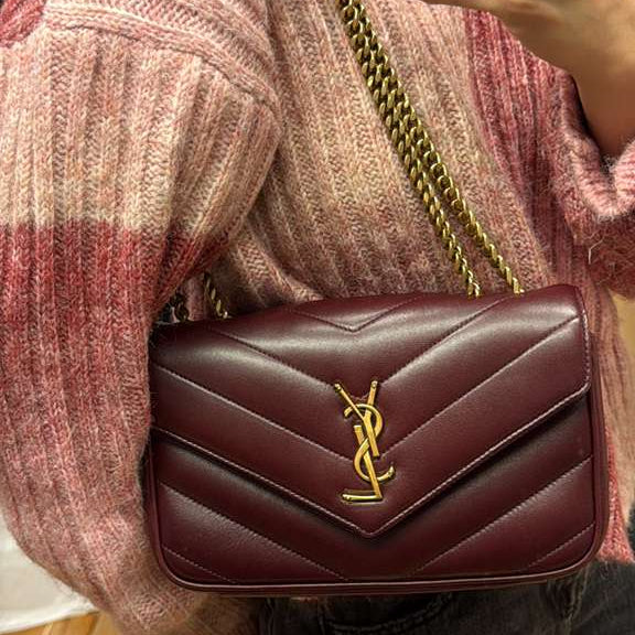 PRE-OWNED YSL Loulou Smal Leather Burgundy Shoulder Bag