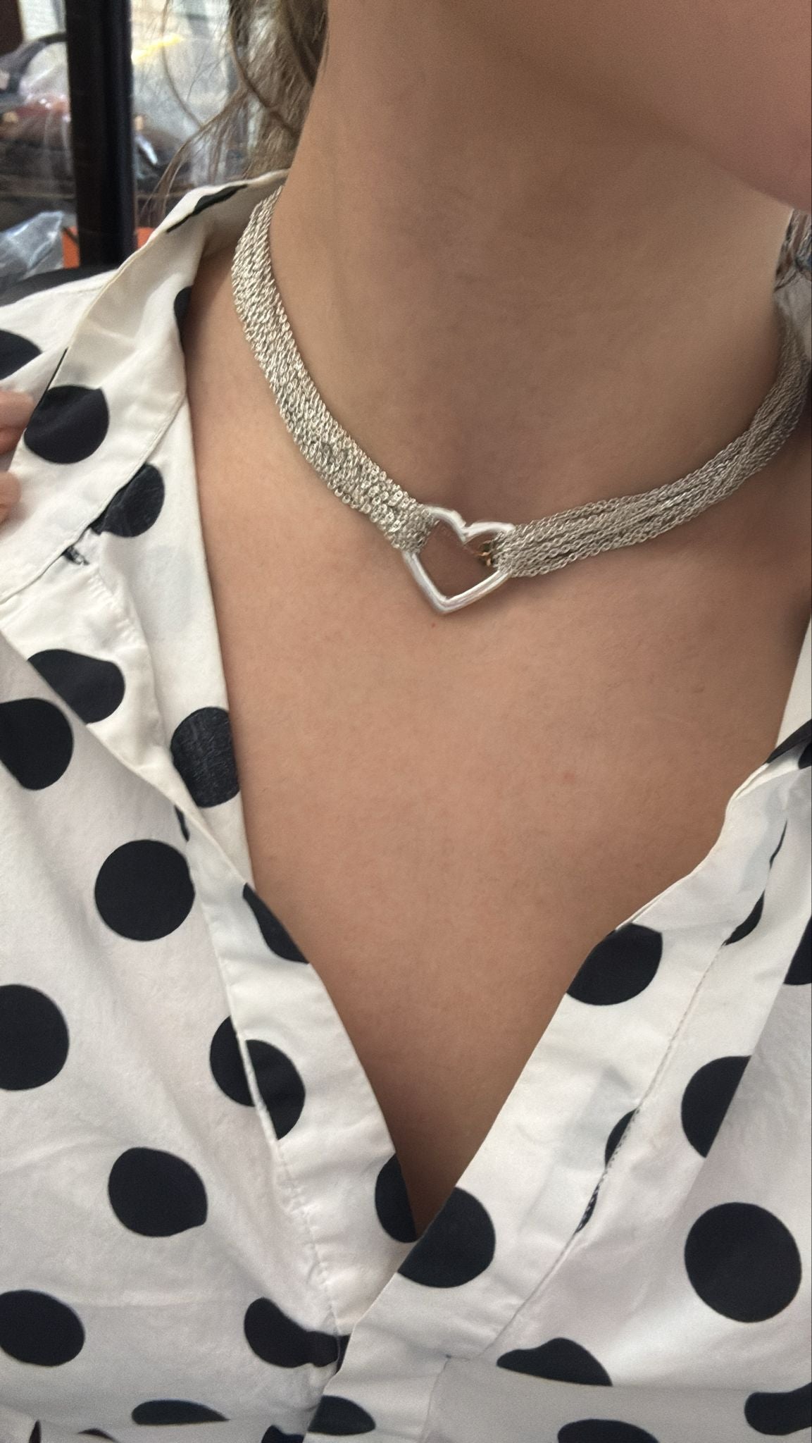 PRE-OWNED Tiffany & Co. Open Heart Multi Chain Sterling Silver Necklace