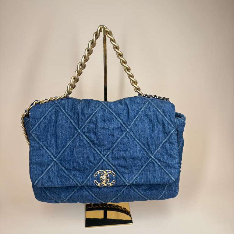 PRE-OWNED CC Denim Maxi 19 Flap Bag
