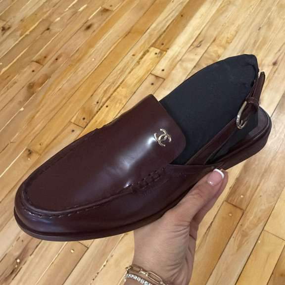 PRE-OWNED CC Slingback Loafers Burgundy