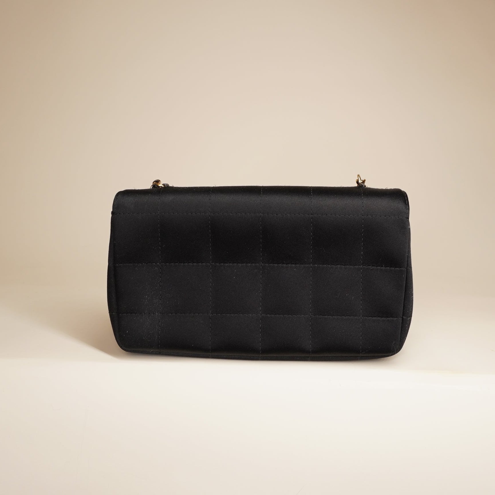 PRE-OWNED CC Black Satin Chocolate Bar Crossbody Bag 