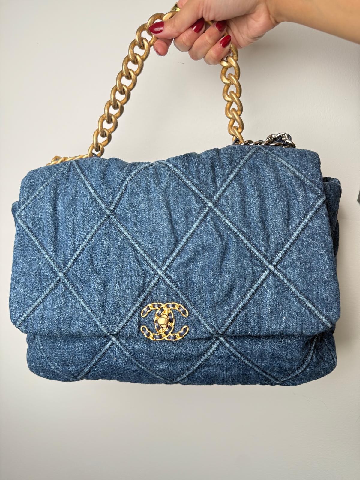 PRE-OWNED CC Denim Maxi 19 Flap Bag