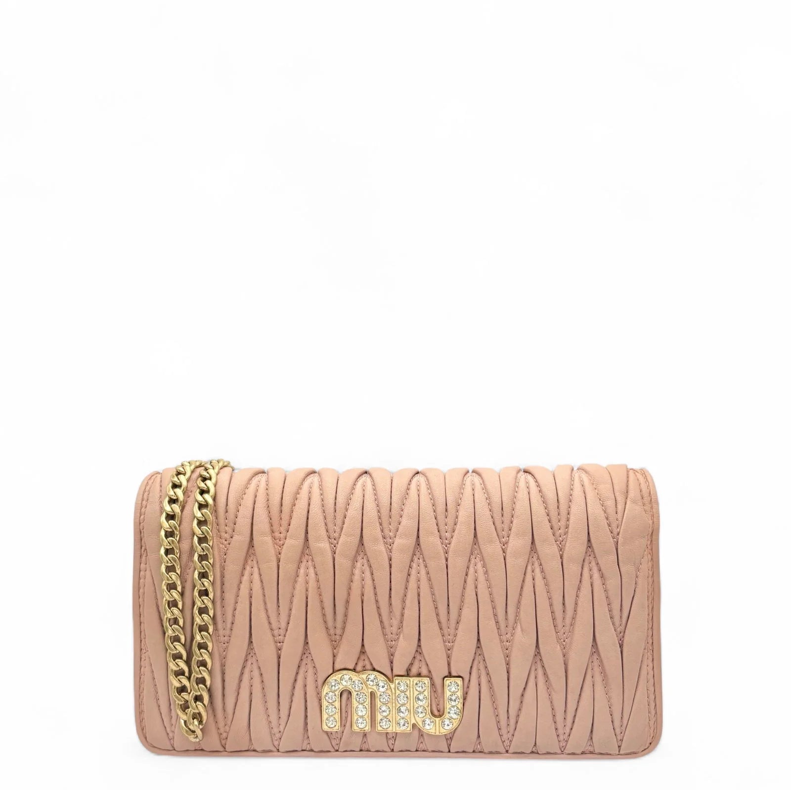 PRE-OWNED Nappa Matelasse Wallet On Chain Pink with Pearls (PART I)