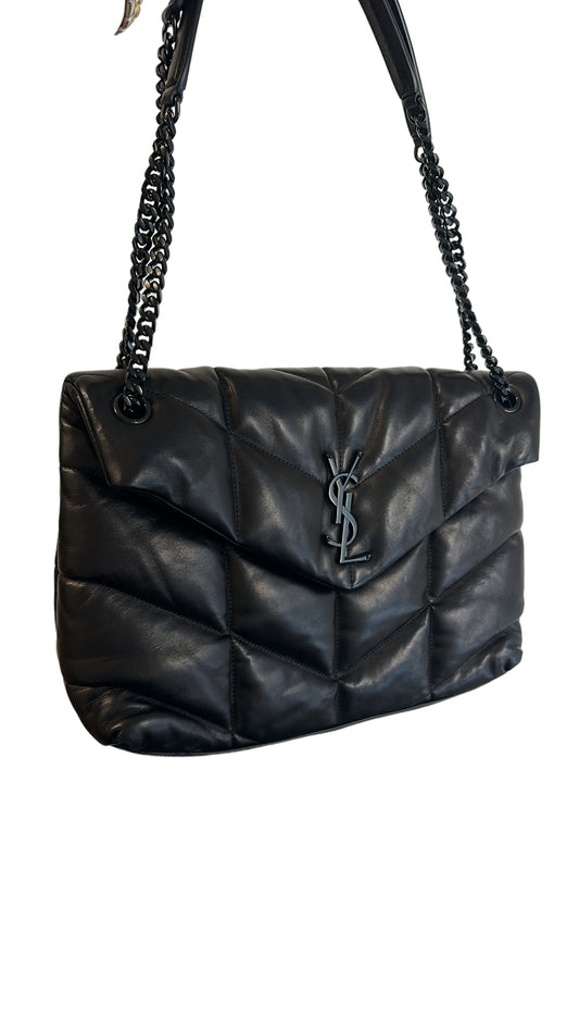 SAINT LAURENT - Black Quilted Leather Medium Loulou Puffer Bag