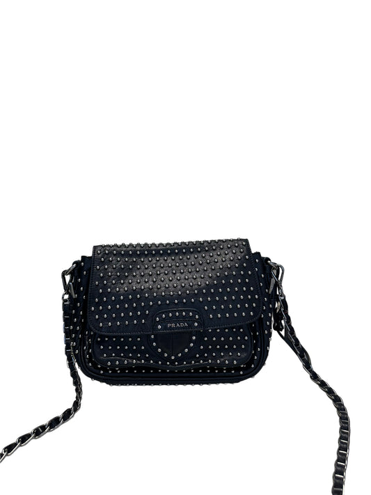 PRADA - Black Soft Calfskin Studded Flap Bag