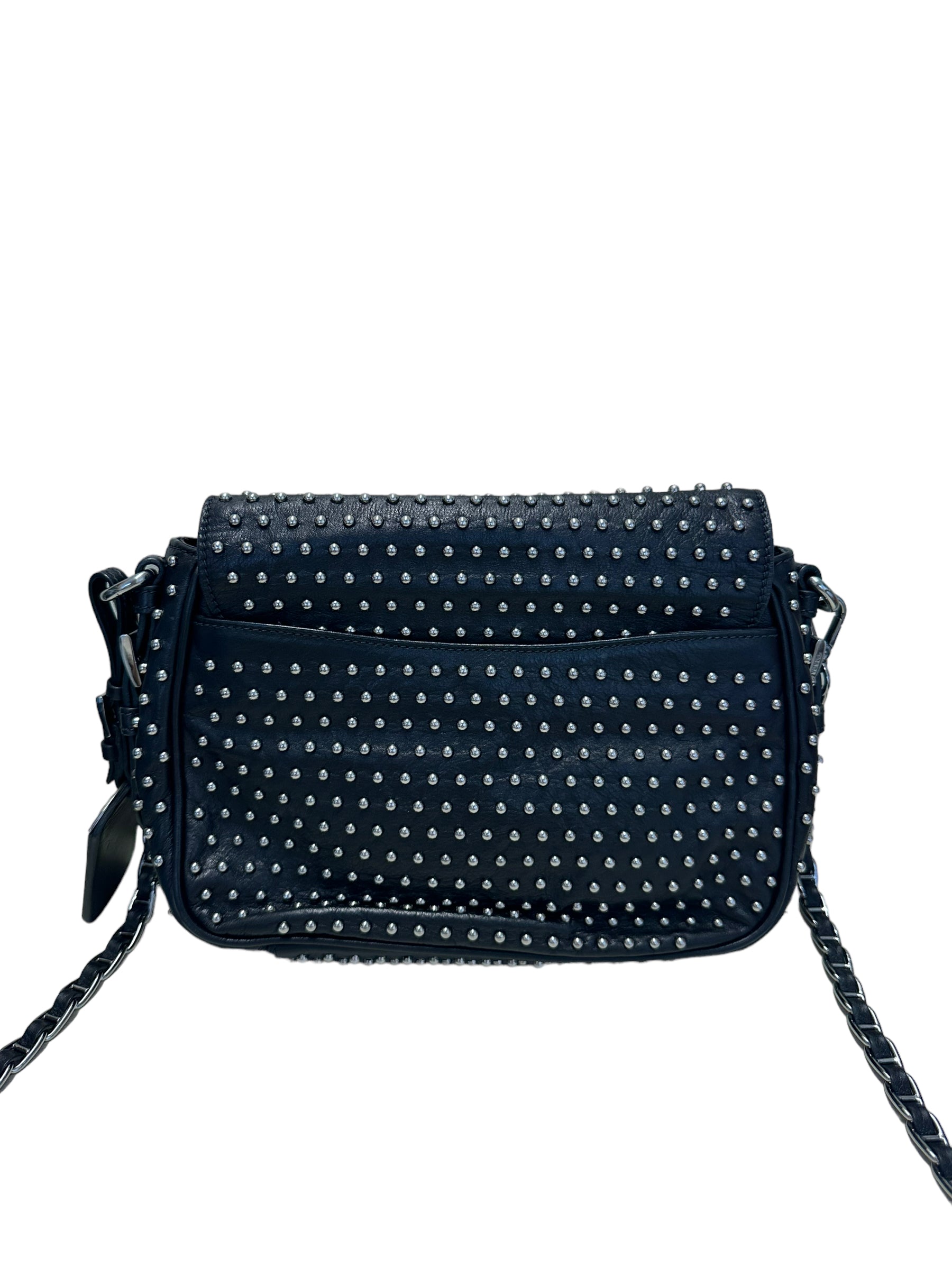 PRADA - Black Soft Calfskin Studded Flap Bag