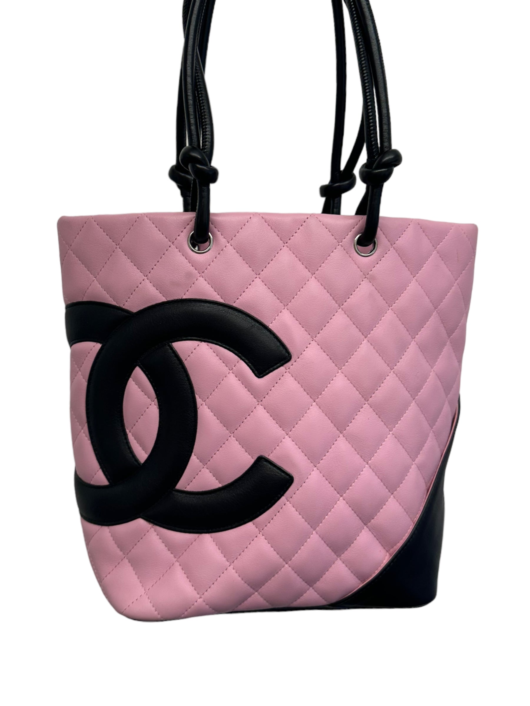 CHANEL Ligne Cambon PINK & BLACK Quilted Bucket Tote Bag -Small
