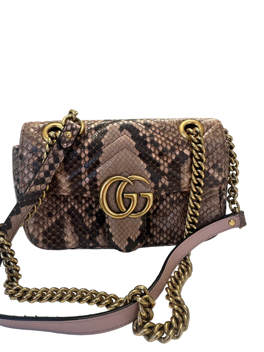 GUCCI - Pink Python Matelasse Mini GG Marmont