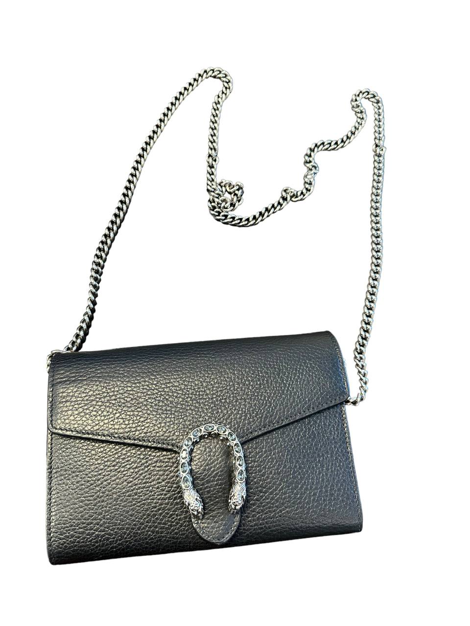 GUCCI - Black Grained Leather Dionysus Mini Chain Bag