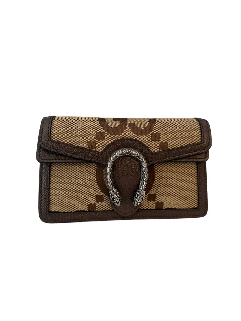 GUCCI - Bolso de mano GG Super Mini Dionysus de lona en color camello y ébano