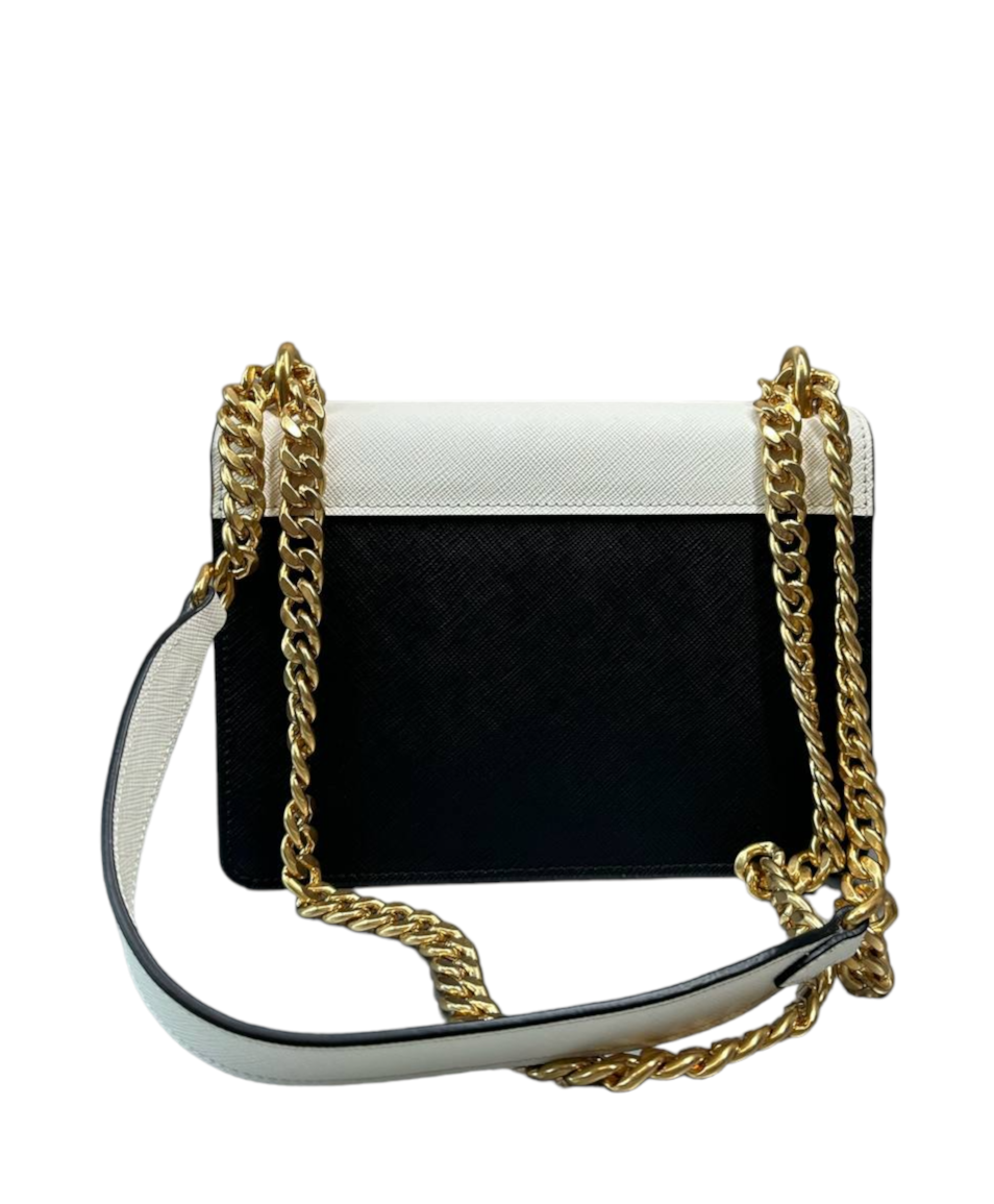 Prada Saddle Chain Flap Bag Saffiano Leather Small Black 220691117