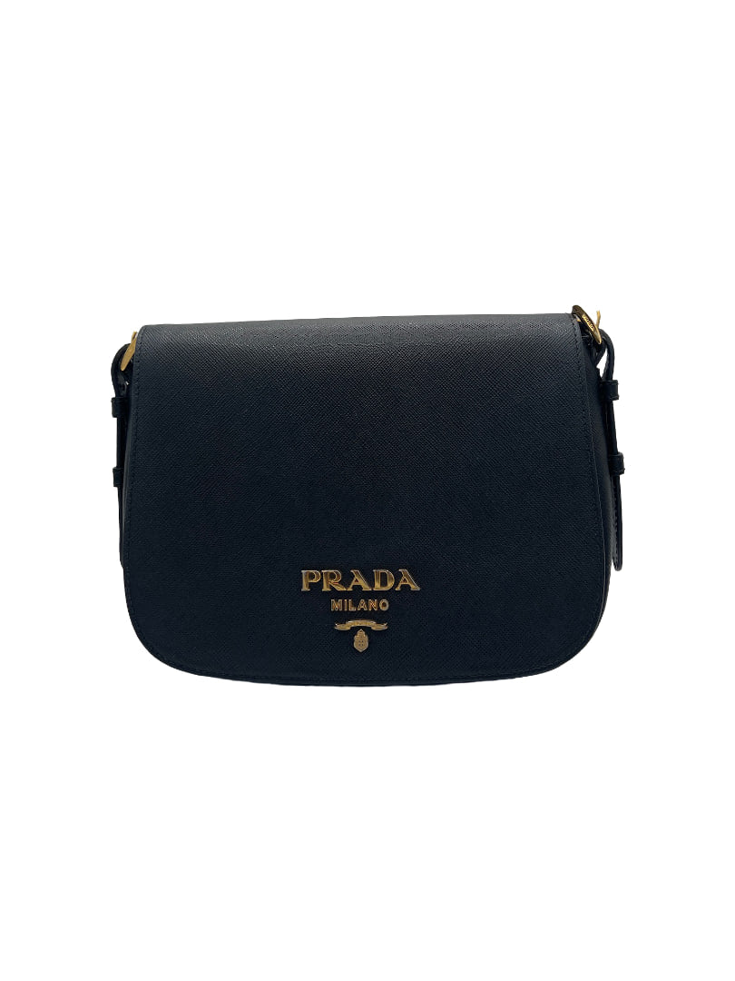 PRADA - Logo Shoulder Bag Black Leather