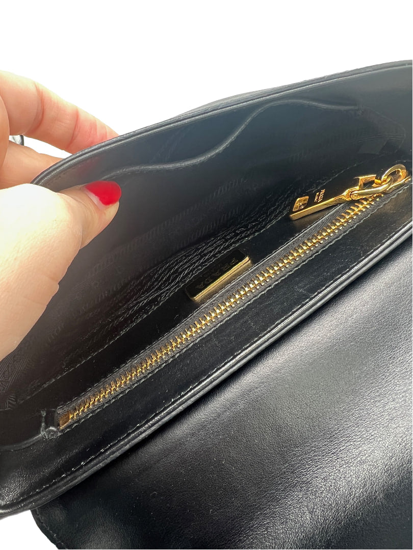 PRADA - Logo Shoulder Bag Black Leather