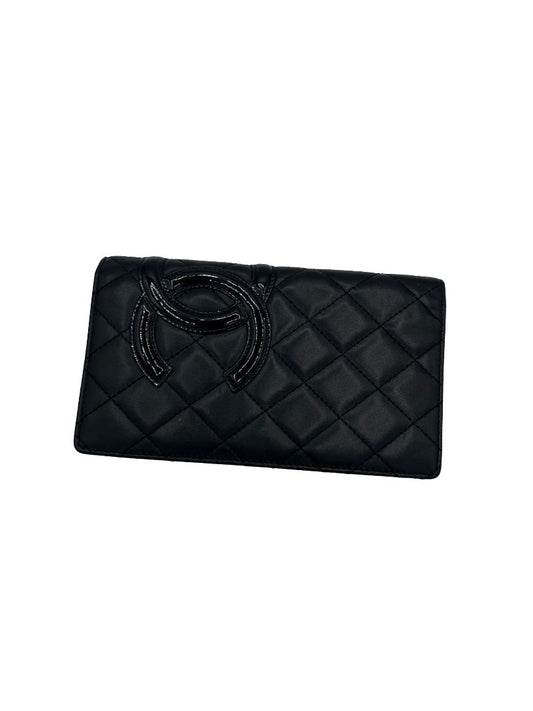 CHANEL - Cambon Line Long Wallet Black Lambskin Patent Leather