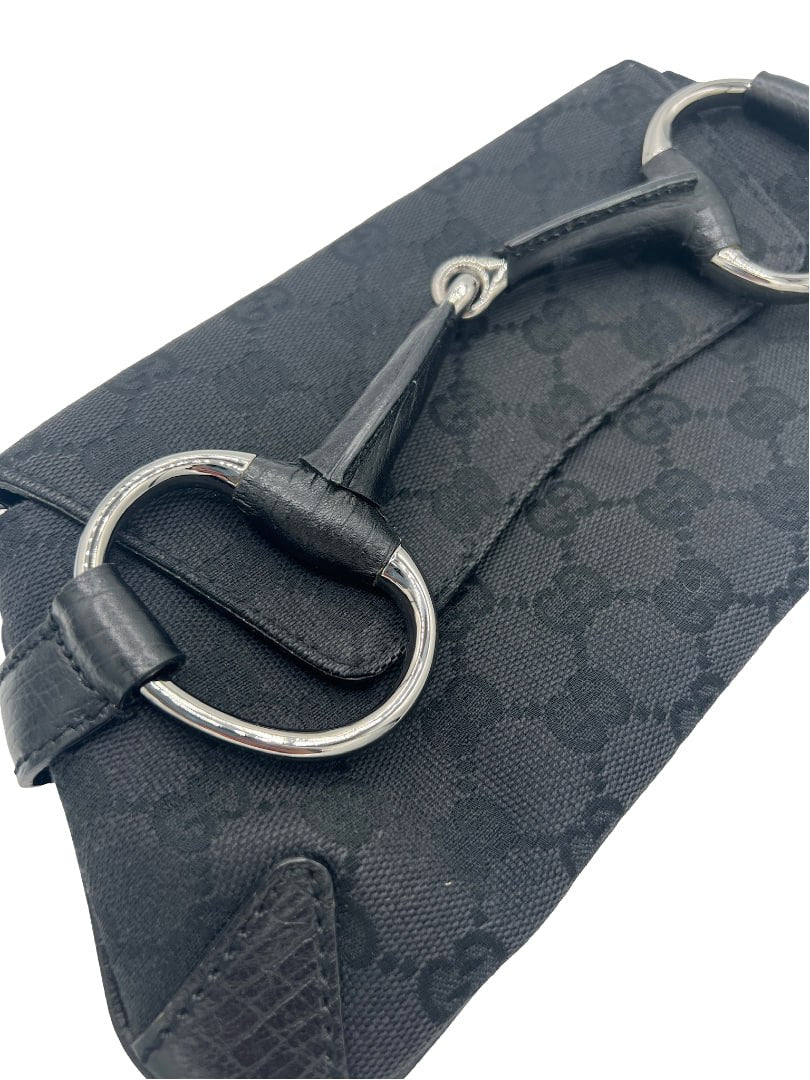 GUCCI - GG/Horsebit Handbag Black Jacquard Leather