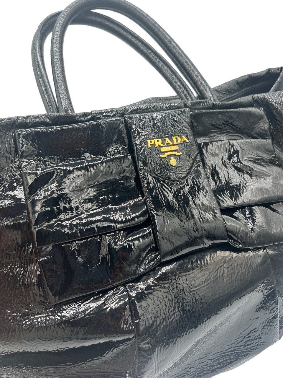PRADA - Black Patent Leather Tote Bag