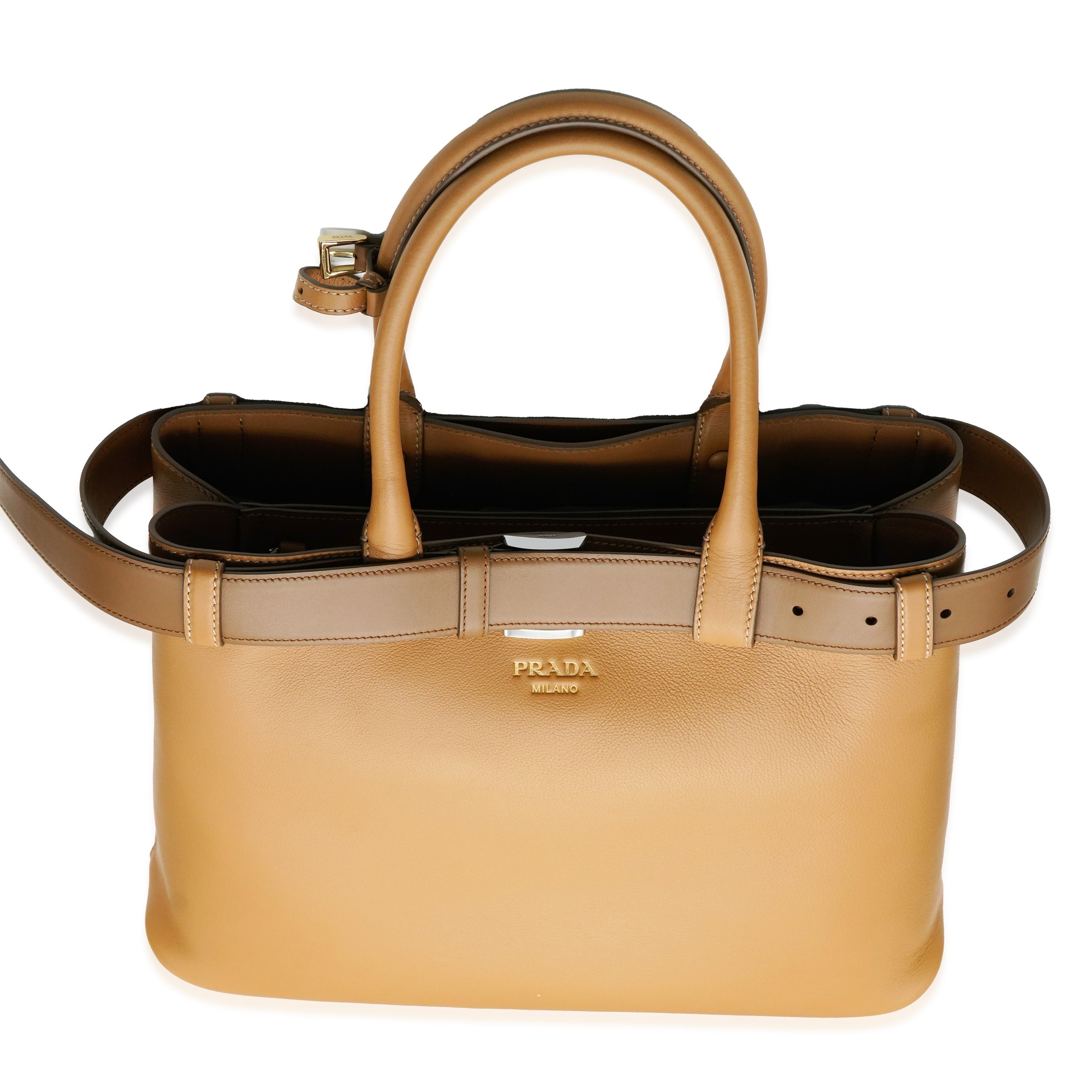 PRADA - Caramel Leather Large Buckle Tote