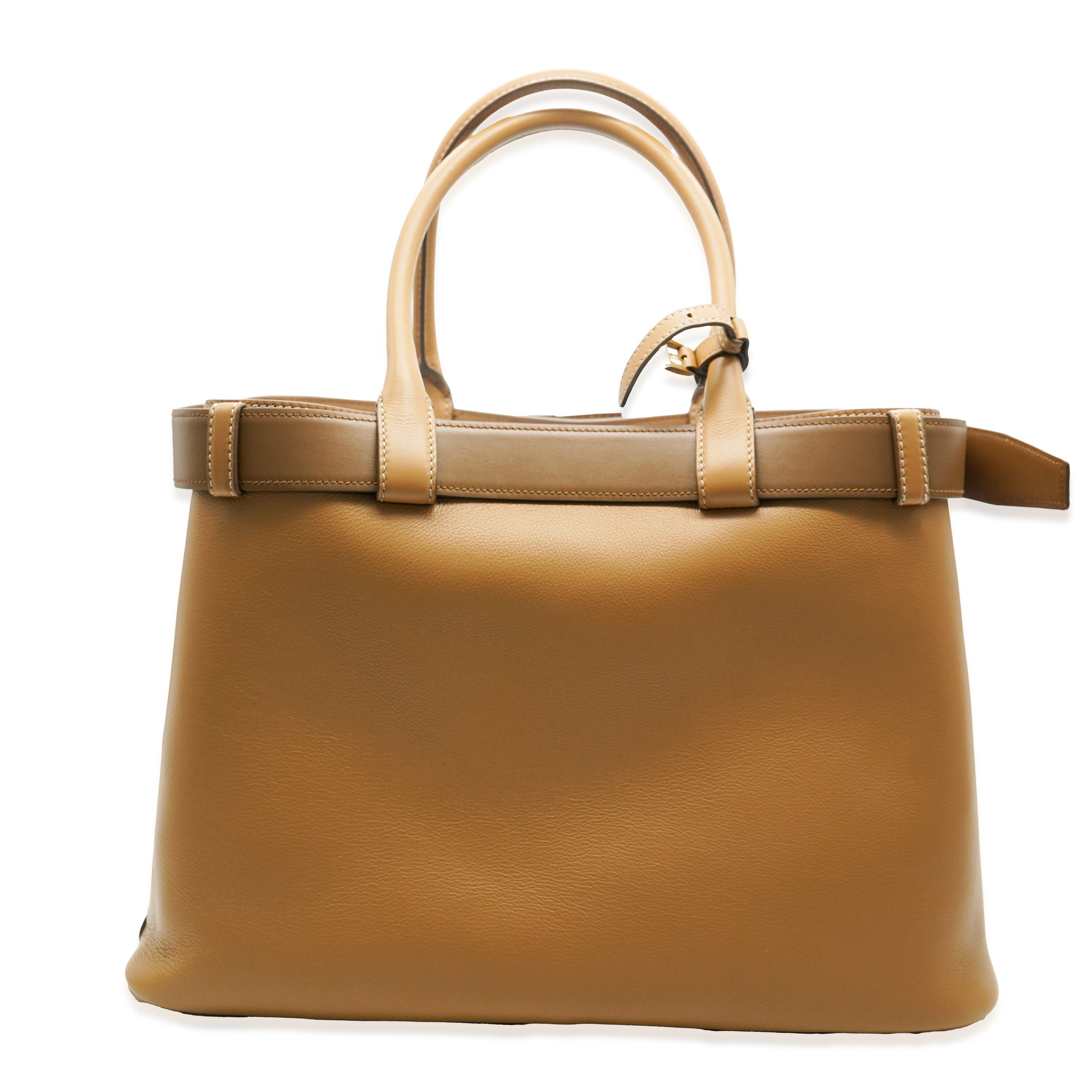 PRADA - Caramel Leather Large Buckle Tote