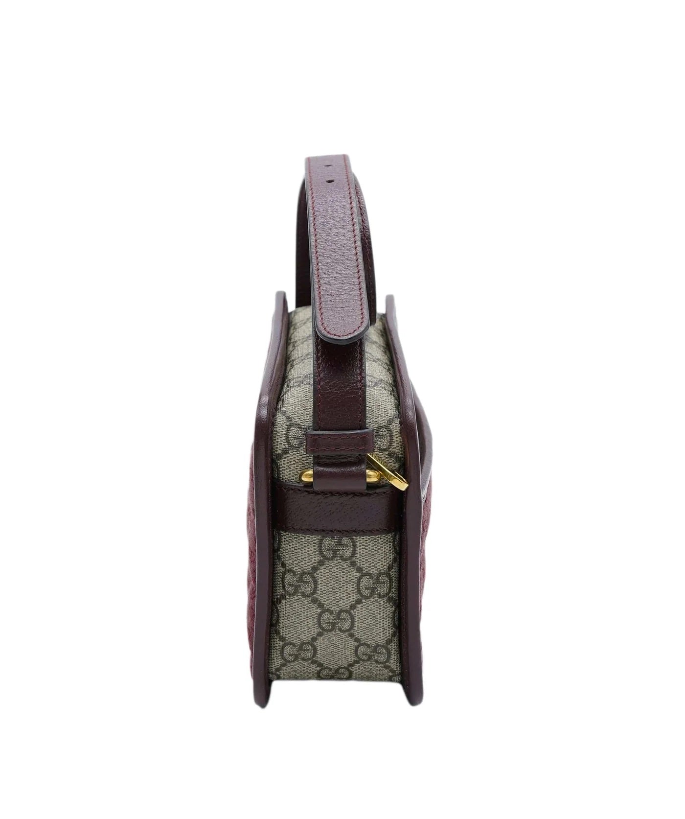 GUCCI - Bolso de hombro mini GG de lona acolchada con logo GG en color burdeos y beige